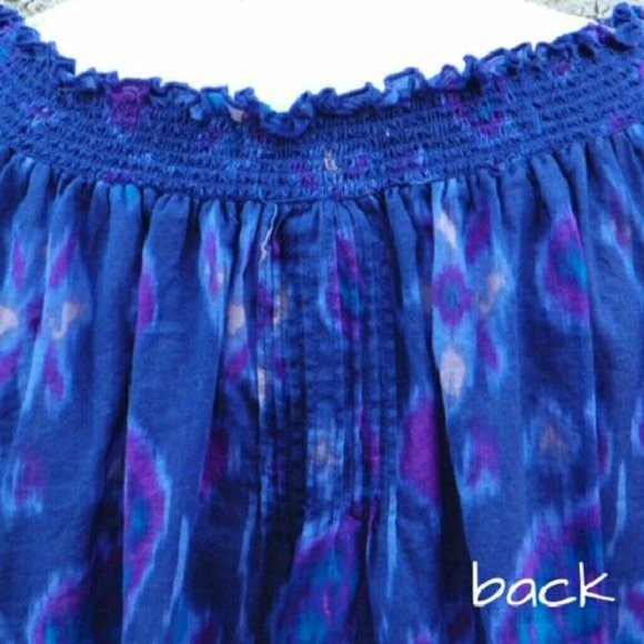 Lucky Brand M drawstring waist top ikat paisley print blue purple - Picture 4 of 4